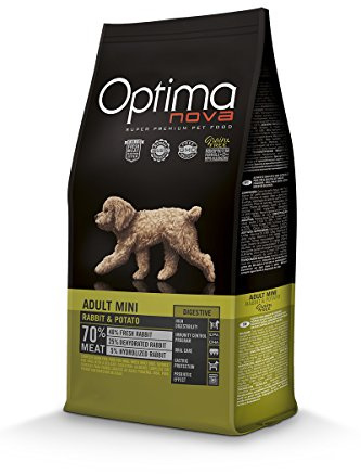 Optimanova Super Premium Huderfutter Adult Mini Digestive - Trockenfutter Kaninchen und Kartoffel - 2kg - Hypoallergen - Ohne Getreide - 40% Frischfleisch - Kleine Hunderassen