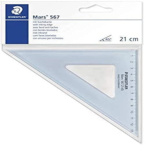 STAEDTLER 567 21-45 Zeichendreieck (21cm, 45/45) | TZ-Dreieck, blautransparent mit Tuschekante – für technisches Zeichnen – Art.-Nr. 567 21-45