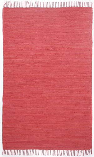 Theko | Dhurry Teppich aus 100% Baumwolle Flachgewebe Teppich Happy Cotton | handgewebt | Farbe: Rot | 120x180 cm