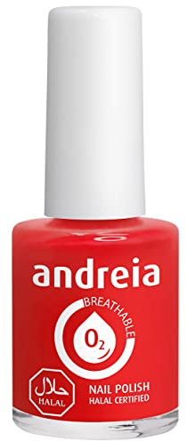 Andreia Vernis Halal - Vernis à Ongles Végétalien Brillant, Perméable & Respirant Conforme aux Exigences Halal - Haute Qualité - Couleur B15 Rouge Teintes de Rose - 10.5ml
