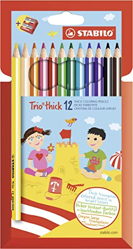 STABILO - Dreikant-Buntstift - Trio dick | 12er Pack und Spitzer
