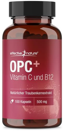 effective nature - OPC - Natürlicher Traubenkernextrakt - 100 vegane Kapseln - Mit natürlichem Vitamin C aus der Acerola Kirsche und Vitamin B12