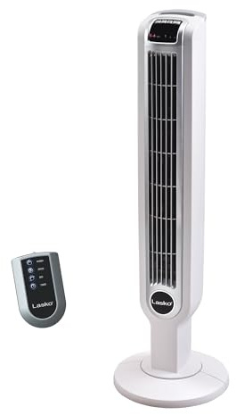 Lasko Oscillating Tower Fan with Remote Control, 3 Quiet Speeds, Timer for Bedroom, Kitchen, Office Use, White, 36 2510