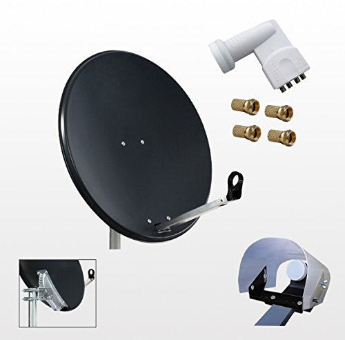 Kit HD-LINE Pro Parabole 60cm Acier Anthracite + LNB Quad + Protection Anti-Pluie + 4 connecteurs