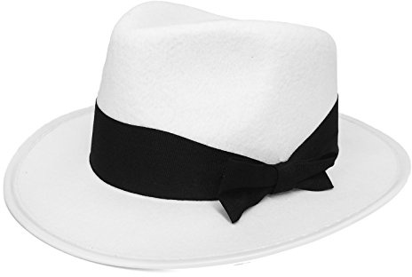 GANGSTER HUT= VON ILOVEFANCYDRESS®= IN 3 VERSCHIEDENEN VARIATIONEN. EIN SCHWARZER MIT WEIßEM BAND & EIN WEIßER MIT SCHWARZEM BAND & EINEN SCHWARZER MIT SCHWARZEM BAND UND IN 3 VERSCHIEDENEN DURCHMESSERN = WEIßER HUT MIT SCHWARZEM BAND IN 58cm