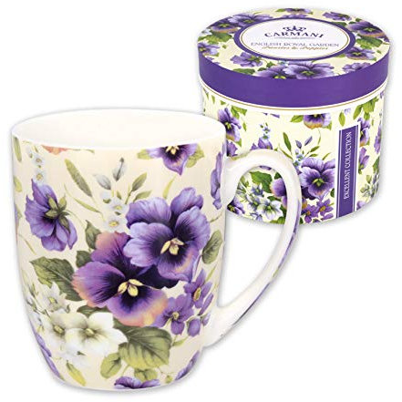 CARMANI - Fancy Tea-Coffee Mug Decorated with 'Pansy' 370 ml