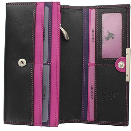 VISCONTI Soft Leather Rio Ladies Purse Style RFID Blocking R11 Black/Purple/Berry