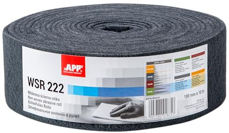 APP WS 222 - Rouleau de non-tissé abrasif, 100 mm x 10 m, gris | Abrasif non tissé pour ponceuse bois, métal, acier et inox | Laine abrasive à grain fin, grain : 600-800
