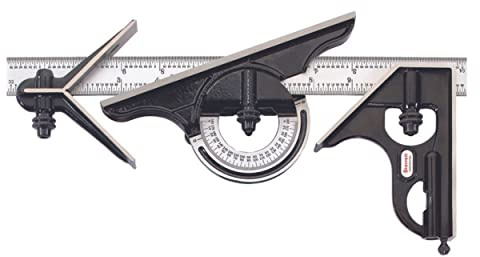 Starrett Combination Set with Square, Center and Reversible Protractor Head and Blade - 12 Blade Length, Cast Iron Heads, Hardened Steel, 4R Graduation Type - C435-12-4R
