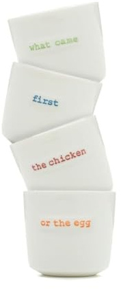 Keith Brymer Jones - Word Range - Ceramic Set of 4 Egg Cups - Gift Boxed - What Came First The Chicken or The Egg