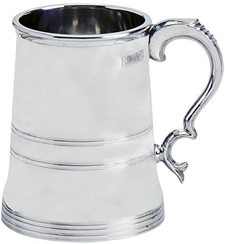 Zinnkrug Kings Plain Shape Double Band Verzierten Griff 1pt Glass Base