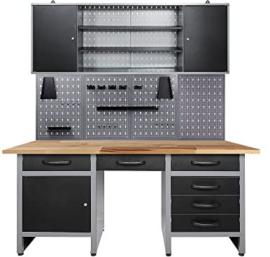 Ondis24 Werkstatteinrichtung 160cm, Werkstatt - Werkbank, Hängeschrank, Euro - Lochwand mit Haken