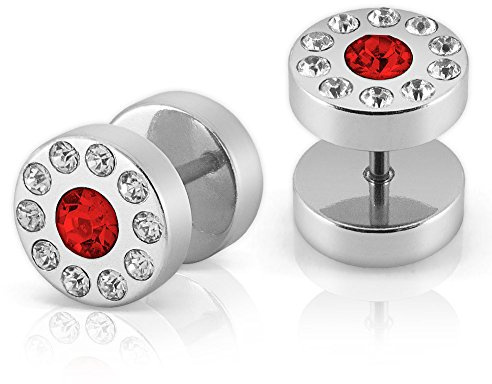 Soul-Cats® 2 pièce Fakeplugs Faux Plug Goujon Fake Plug Zircon Strass Violet Rose Noir Blanc, Farbe:Rouge