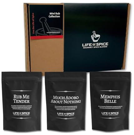 Life of Spice Mini Rub Collection | All Purpose Seasoning & BBQ Rubs | 160g | 3 Great Rubs with Recipe Cards | Great spices for Ribs, Mexican Fajitas, Buffalo Wings, Stroganoff and more | Great Gift