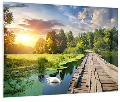 Bilder auf Glas 100x70cm Glasbild Architektur Promenade Schwan Landschaft Groß Wanddeko Bild im Glas Schlafzimmer Küche Deko Wandbilder Dekoration Wohnzimmer Modern Wand Kunstdruck Art GAA100x70-3179
