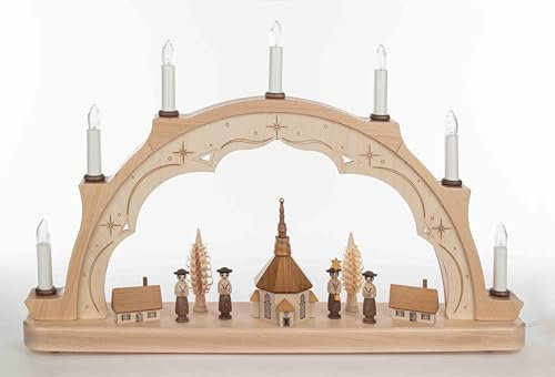 Rudolphs Schatzkiste Schwibbogen Kurrende mit Seiffener Kirche elektrisch HxLxB 29x40x6cm NEU Lichterbogen Fensterbogen Spitzbogen Erzgebirge Seiffen Weihnachten Beleuchtung Fensterschmuck Bogen