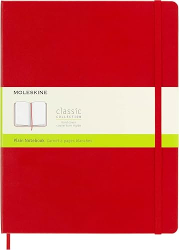 Moleskine Classic Notebook, Taccuino con Pagine Bianche, Copertina Rigida e Chiusura Elastica, Formato XL 19 x 25 cm, Colore Rosso Scarlatto, 192 Pagine