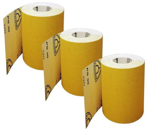 80G (Medium) + 120G (Fine) + 220G (Very Fine) Aluminium Oxide Sandpaper Roll Set - 3x10m (Klingspor - GERMANY)