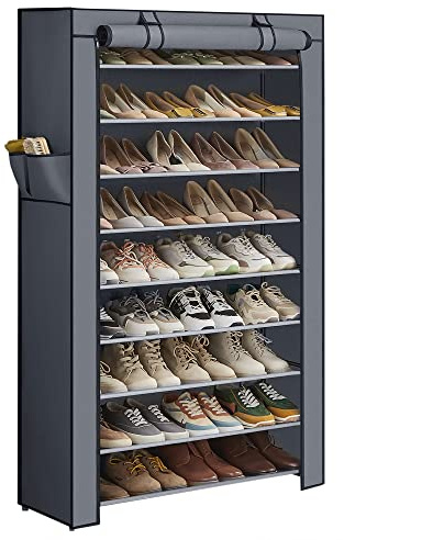 SONGMICS 10-Tier Shoe Rack, Shoe Storage Cabinet with Dustproof Cover, Free-Standing Shoe Storage Organizer for Closet, Entryway, Hold 40-50 Pairs of Shoes, for Sneakers, High Heels, Gray URXJ36G