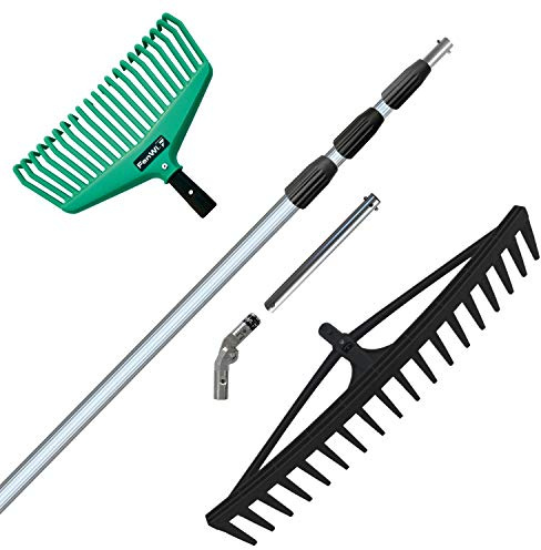 FenWi 6m Teleskop Harken-Set zur Dach Reinigung mit Aluminium Gelenk Laubharke und 6m Alu Teleskopstange ideal als Dachräumer und zur Laubentfernung von Dach Flachdach und Terrassendach