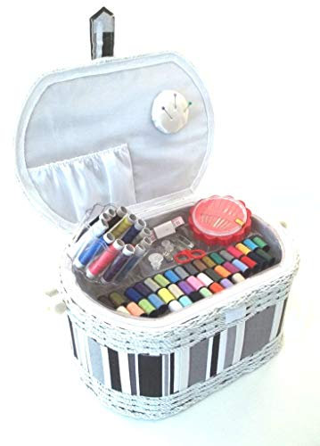 Nähkästchen mit Inhalt, Nähkorb, Handarbeitskorb inklusive Nähset von Korbhaus Gesthüsen