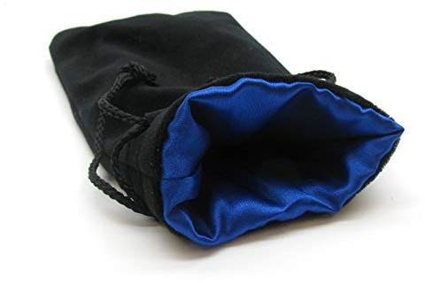 5X8 Black Velvet Dice Bag with Blue Satin Lining