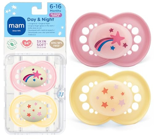 MAM Original Baby Pacifiers 6-16 Months, Glows in The Dark, 2 Pack