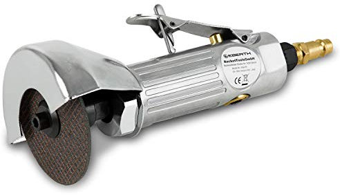 EBERTH Amoladora Angular Neumática, presión de trabajo 6 bar, conexión 1/4 pulgada, 20000 rpm, disco de corte Ø 75mm, para acero, inox, aluminio, con conexión de aire comprimido y herramienta