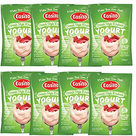 EasiYo Premium 8 x 230g Greek Style Rhubarb Yoghurt Sachets