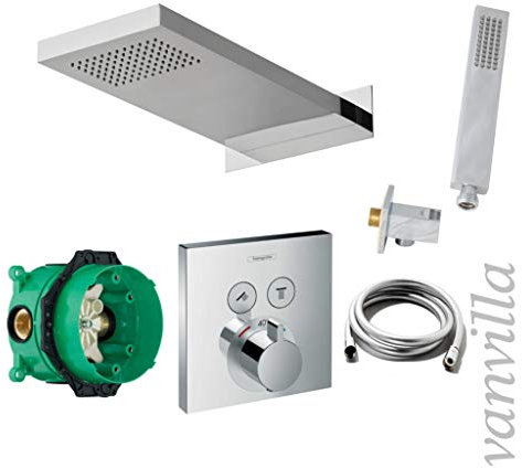 vanvilla Duschset mit Unterputz Armatur Hansgrohe ShowerSelect Thermostat und vanvilla Regenduschkopf 50x23 cm, Dusch-SET HG03 poliert