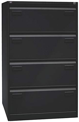 Bisley LIGHT Hängeregistraturschrank, doppelbahnig, DIN A4, 4 HR-Schubladen, Metall, 633 Schwarz, 62.2 x 80 x 132.1 cm