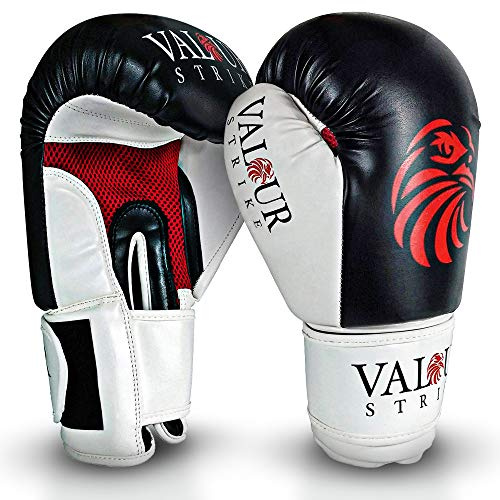 Boxhandschuhe Sparring Pro 113 g – 454 g, für Boxsack-Training, Kampfsport, Muay Thai, Grappling, Kickboxen, damen Herren Kinder, Black, White and Red, 396,9 g (14 oz)