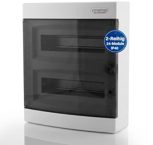 Intratec Coffret de Distribution en Saillie 2 Rangée – IP40 Boîtier pour 24 Modules avec Porte Transparente pour une Installation Facile à Domicile et en Entreprise – 361 x 287 x 112 mm