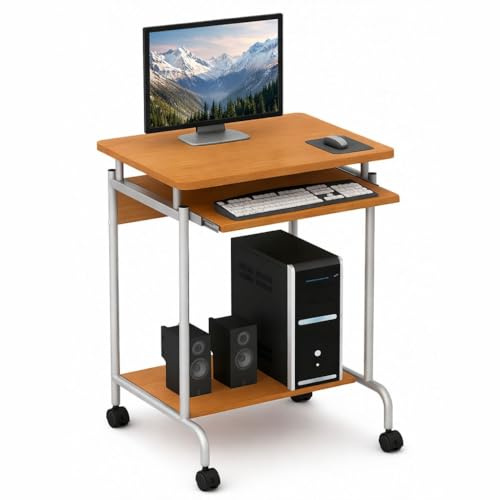 Techly 305694 Scrivania Mobile Compact per Computer Ripiano Tastiera Scorrevole Faggio