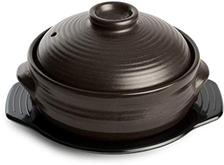Crazy Korean Cooking Korean Stone Bowl (Dolsot), Sizzling Hot Pot for Bibimbap and Soup - Premium Ceramic (Large with Lid | 44 Fl oz)