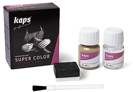 Kaps Professional Lederfarbe Super Color + Preparer für Naturleder, Synthetik und Textil (je 25 ml) zur Pflege und Reparatur von Lederschuhen in Verschiedenen Farben (138 - Hirschbraun)