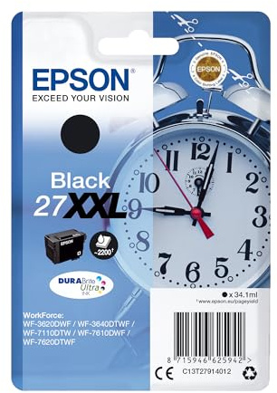 Epson Original 27XXL Tinte Wecker (WF-3620DWF, WF-3640DTWF, WF-7110DTW, WF-7210DTW, WF-7610DWF, WF-7620DTWF, WF-7710DWF, WF-7715DWF, WF-7720DTWF), schwarz