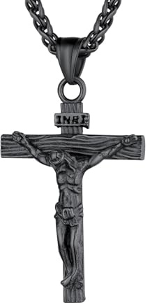 U7 Jesus Kruzifix Kreuz Kette INRI Anhänger Herren 316L Edelstahl Unisex | Nickelfreier Schmuck, Weizenkette 55+5cm, personalisierbare, 4 Farben, Geschenk für Konfirmation, Taufe & Ostern