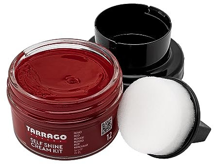 Tarrago Self Shine Cream Kit 50ml | Crema Cera Autobrillante | Apto para Cuero y Cuero Sintético | Tinte Acabado Brillante Para Teñir Zapatos y Accesorios | Cuidado del Calzado | Color Rojo