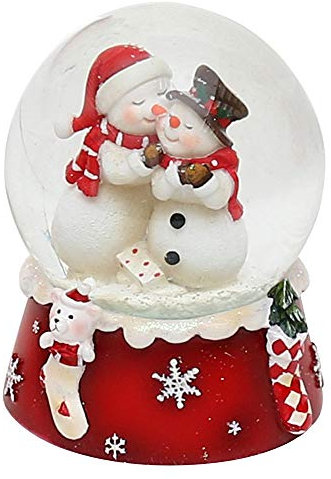 Dekohelden24 Palla di vetro con neve, pupazzo di neve, duo, rosso e bianco, dimensioni (altezza/larghezza/diametro): circa 8,5 x 7 cm/Ø 6,5 cm.
