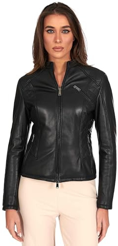 D'Arienzo Giacca in Pelle Donna Nera Trapuntata Giubbino Biker Giubbotto Moto Vera Pelle Made in Italy GENY Nero/S