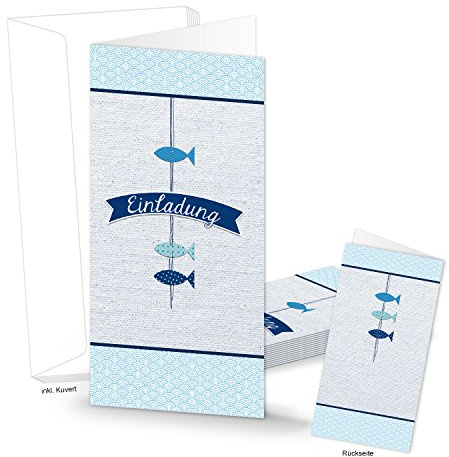 Logbuch-Verlag 5 Einladungskarten EINLADUNG 3 Fische türkis blau - Einladungen Karten zum Bedrucken Kommunion Taufe Geburtstag Firmung - Klappkarten mit Umschlag