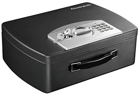 SentrySafe Portable Black Safe Box with Digital Keypad Lock, Small Steel Travel Safe with Carrying Handle for Money, Passport, 0.21 Cubic Feet, 4.4 x 13 x 10 Inches, P021E