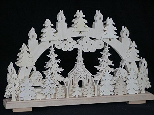 Rudolphs Schatzkiste Schwibbogen mit Seiffener Kirche Häuser und Beleuchtung BxHxT 50x31x7cm NEU Lichterbogen Fensterbogen Spitzbogen Erzgebirge Seiffen Weihnachten Licht Holz Dekoration Beleuchtung