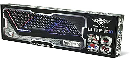 SPIRIT OF GAMER Clavier Gaming Semi-Mécanique ELITE-K10 USB / Rétro-éclairage LED Spirit 3 couleurs rouge ,bleu, violet / 19 touches ANTI-GHOSTING / Mode Play et Office