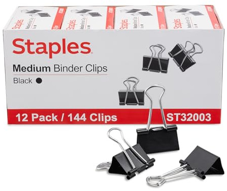Staples Medium Binder Clips, 0.63 Capacity, Black, 144 Clips/Pack (ST32003)
