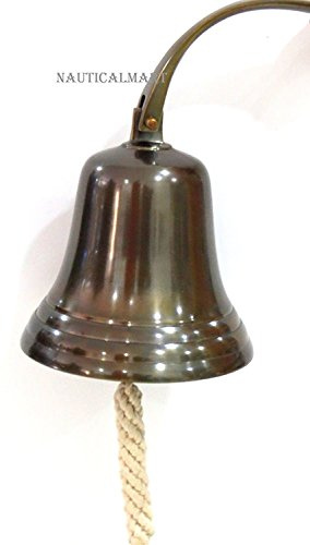 Brass Nautical Antique Ship Bell 8 Wall Hanging Bell Maritime Duty Watch/Indoor/Outdoor/Last Orders/Pub/Door/School/Dinner/Reception Wall Mountable Brass Bell with Wall Mount