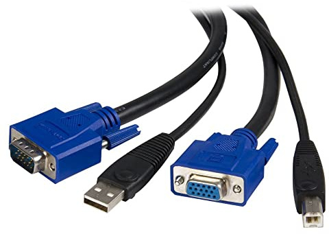 StarTech Câble Switch KVM USB VGA 2 en 1 Universel 3m (SVUSB2N1-10) | Station d'accueil KVM, Dock, Câble vidéo coaxial, Conception compacte