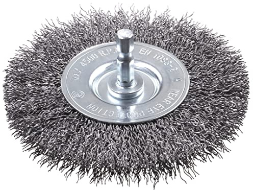 kwb Scheiben-Bürste grob, HSS-Stahldraht, Ø 100 mm für Metall und Stein, Drahtbürste für Bohr-Maschine inkl. E6.3 Sechskant-Schaft, zum Entrosten, Entzundern, Aufrauen und Reinigen