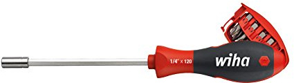 Wiha Schraubendreher mit Bit Set Magazin magnetisch Bithalter Schlitz, Phillips mit 8 Bits, 1/4 (32903)